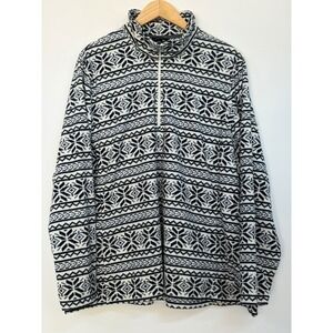 Lands End Womens 3X Fleece Quarter Zip Pullover Navy White Fair Isle Snowflake